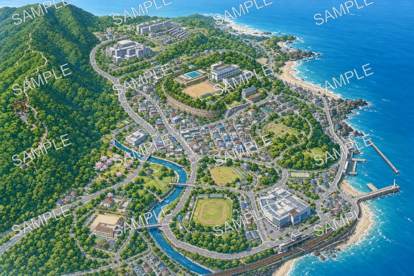 潮見坂学園エリアの俯瞰地図