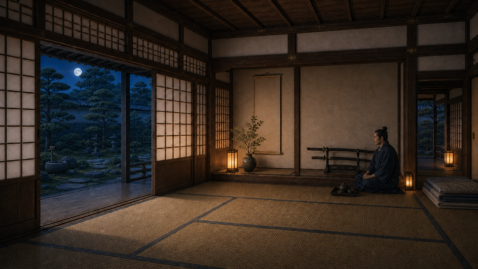 Samurai Estate Guest Room, 夜の居室